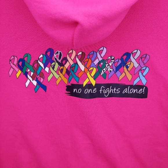 No One Fights Alone Hoodie Sweatshirt Full Zip Pocket Pink Cancer Awareness 2XL - Picture 2 of 7